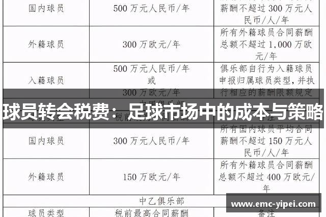 球员转会税费：足球市场中的成本与策略