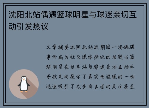 沈阳北站偶遇篮球明星与球迷亲切互动引发热议